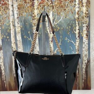 Coach Ava Tote with Black Pebbled Leather & Patent Side Panels